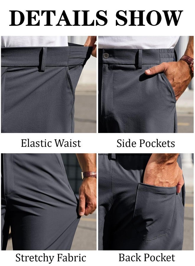 Runcati Mens Stretch Golf Pants Casual Slim Fit Dress Pants Elastic Waist Tapered Work Cropped Trousers Dark Grey - Image 5